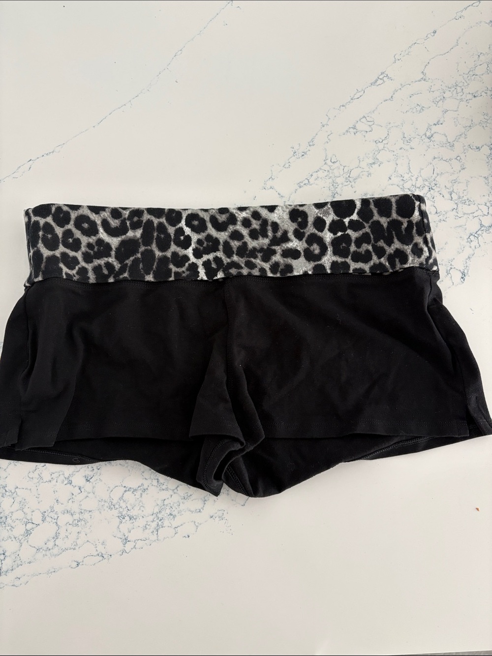 Express Black Shorts with Gray Leopard Foldover Waistband